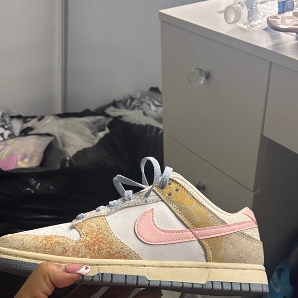 Nike Shoes - Nike Dunk Low in White, Pink & Yellow Suede